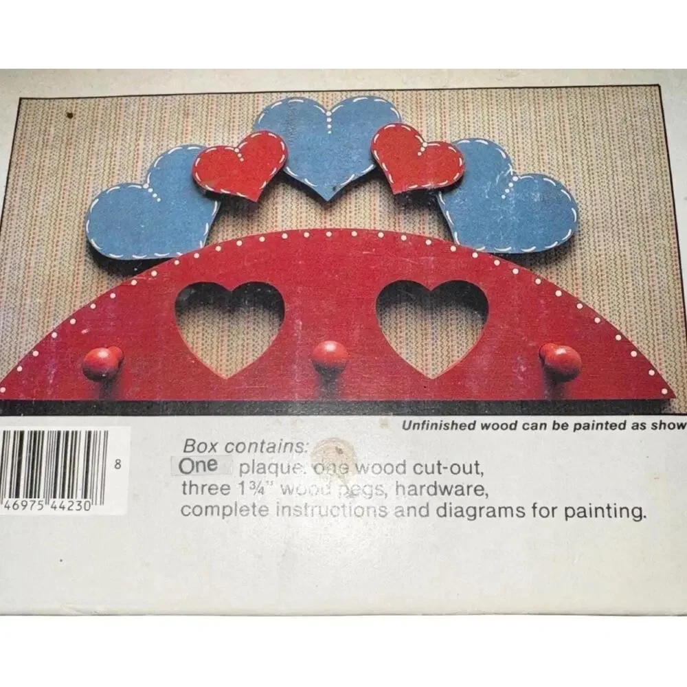 Vintage Heart Wood Plaque DIY Kit Unfinished Craft Project - 9x18 Shelf - NOS